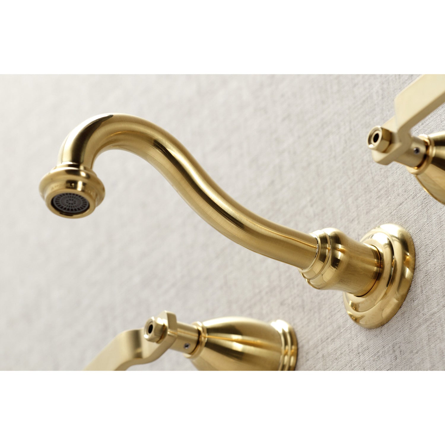 Kingston Heirloom KS3127KL - Whitaker Double-Handle 3-Hole Wall Mount Bathroom Faucet, Brushed Brass — thumbnail 3